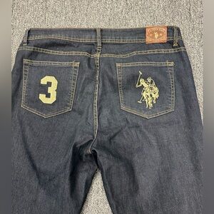 U.S Polo Assn‎ dark denim gold embroidered polo player & 3 on back pockets sz 14